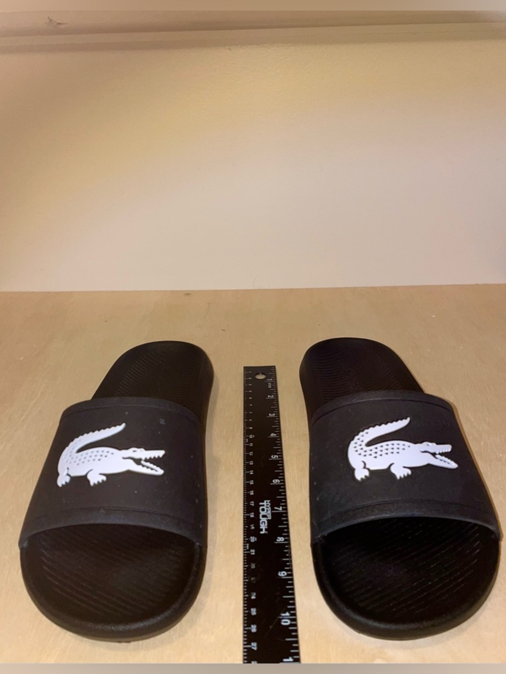 Lacoste Black Slides with White Crocodile Logo Size 10 - Picture 6 of 9